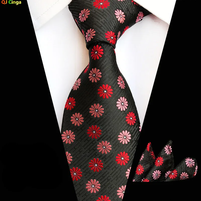 Men Tie Paired with A Matching Handkerchief, An Essential Accessory for Wedding/Business/Party/Stage Performance Formal Suits.