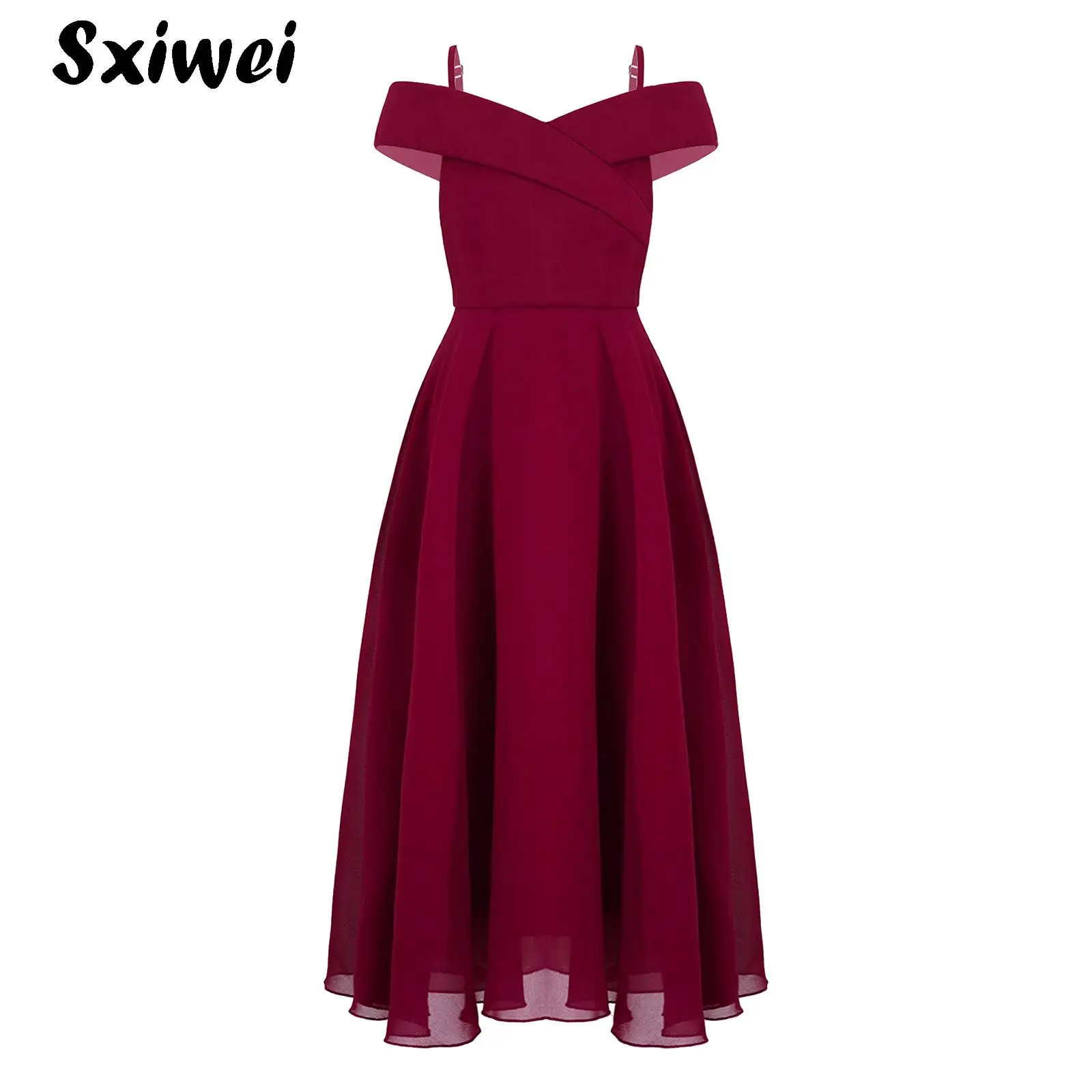

Girls Summer Dress Off Shoulder Children's Elegant Strap Dress Flower Girls Party Wedding Birthday Prom Gown Long Dress