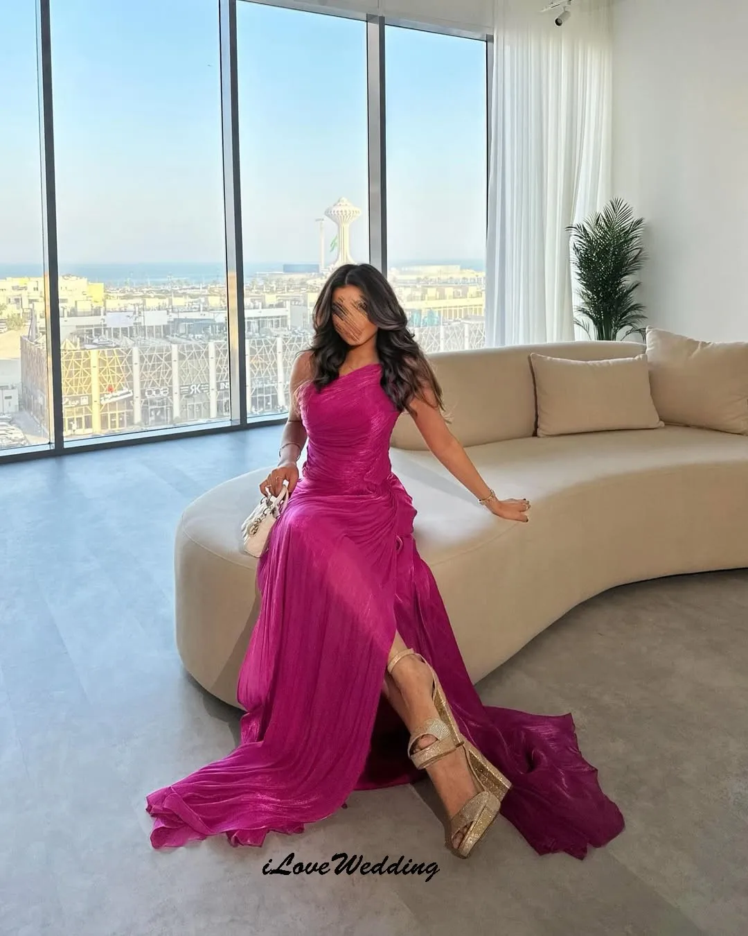 

Customized Hot Pink One Shoulder Prom Dresses 2025 Pleated Wedding Party Dress For Women Guest Long Formal Gowns Evening Dresses