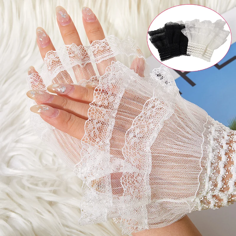 1Pair Manicure Photo Lace Decorative Cuff Double-layer Mesh Horn Sleeve Nail Showing Posing Sleeve DIY Shooting Background Prop