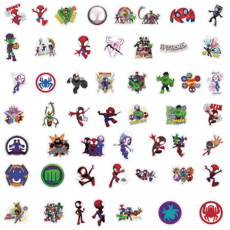 50pcs Kawaii Sticker Spidey and His Amazing Friends Cute Children DIY Anime Card Sticker Paste Cute Holiday Birthday Boys Gifts view 5