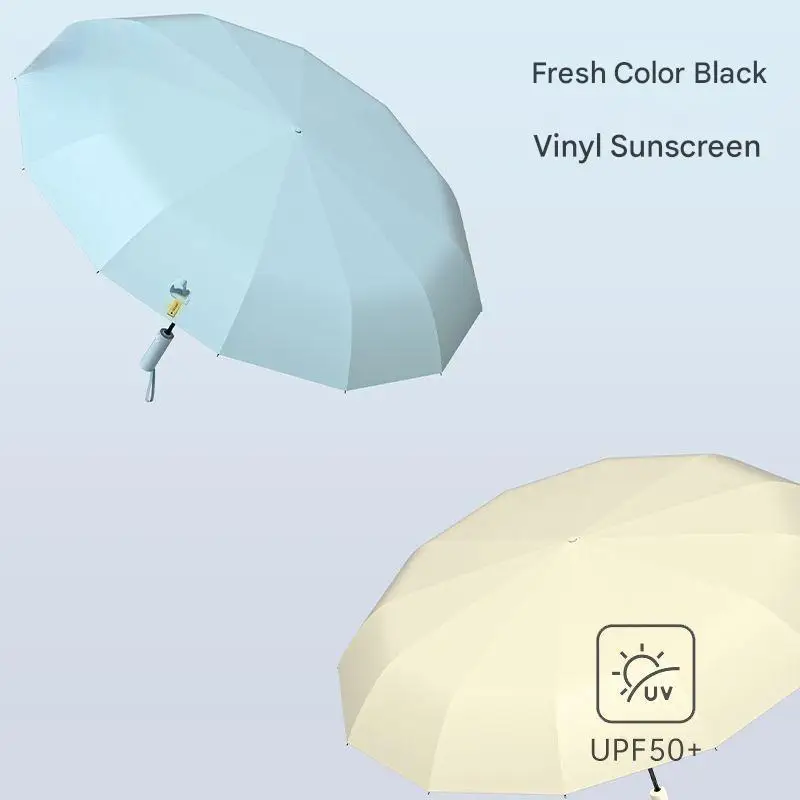 Fully Automatic Black Vinyl Folding Umbrella Enlarged Rainproof Windproof Sturdy UV Protection Car-mounted Business Umbrella