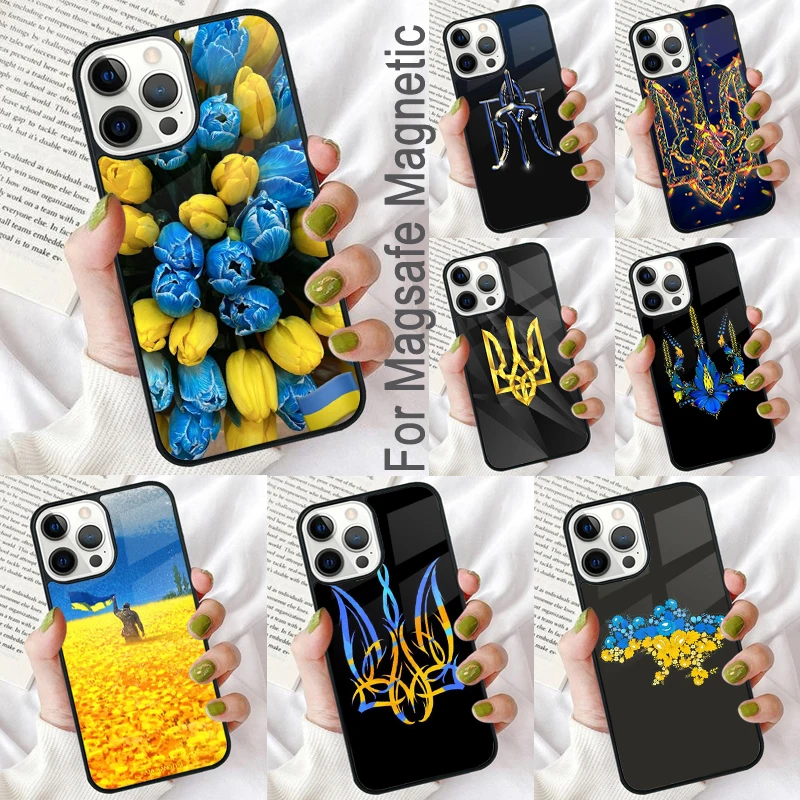 Магнитный мягкий чехол для телефона с флагом u-kraine для iPhone 16, Pro 13 14 Plus 11 12 Mini MagSafe Coque