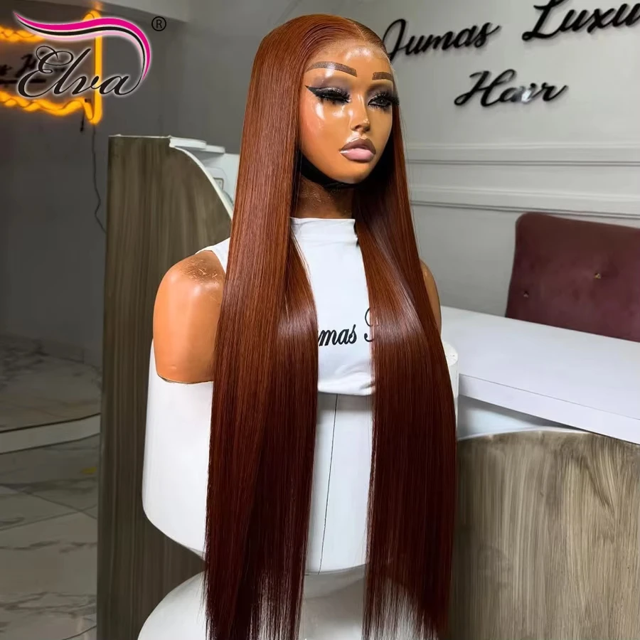 Ginger Orange Colored 250% Density Bone Straight 13X6 HD Lace Front Glueless Human Hair Wigs Preplucked Ready To Wear Woman Wigs