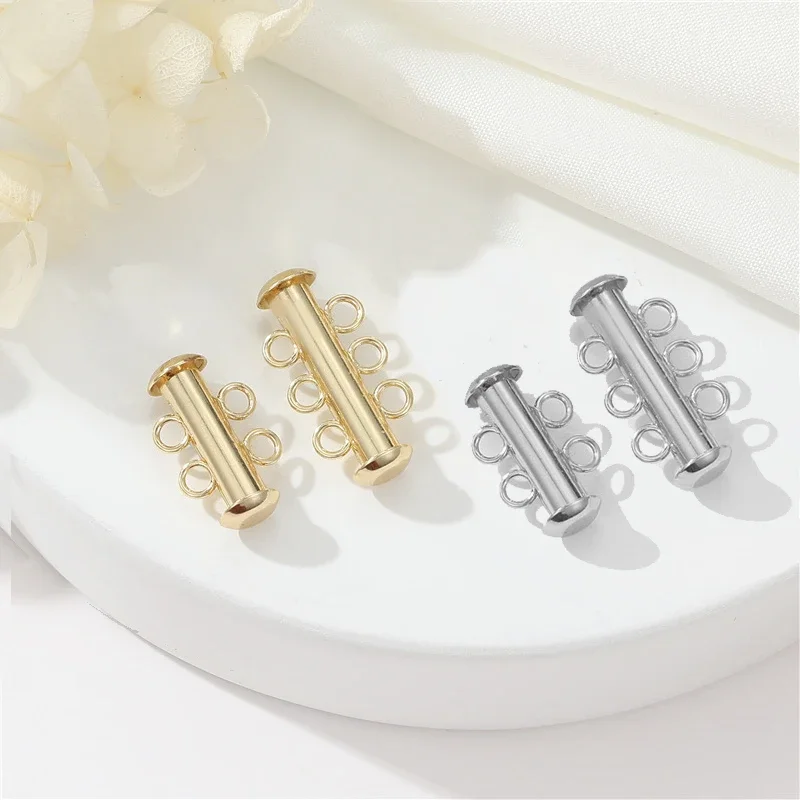 3Pcs Brass 14K Gold Plated Layered Necklace Clasps Magnetic Tube Clasps Connectors For Diy Bracelet Necklace Jewelry Making