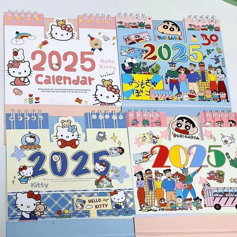 2025 Cute Cartoon Hellokitty Calendar Crayon Shin-chan Desktop Calendar Girl Student High-Looking Desktop Ornament