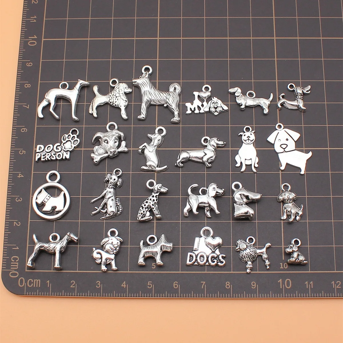 24pcs Antique Silver Color Dog Charms Collection For DIY Jewelry Making, 24 Styles, 1 of Each