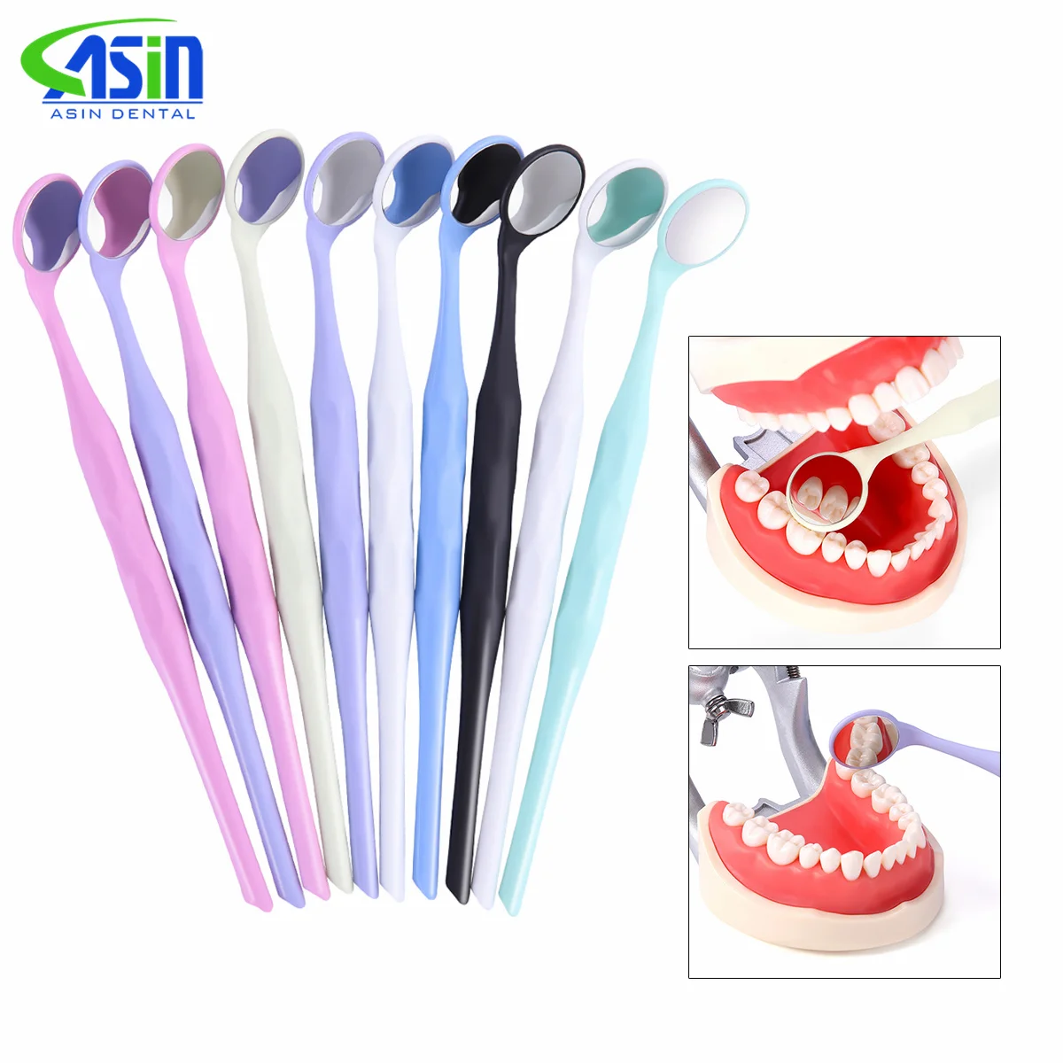 10pcs/Box Dental Single Double Sided Anti-fog Mouth Mirror Colorful Autoclavable with Handle Fibre Glass Oral Exam Reflectors