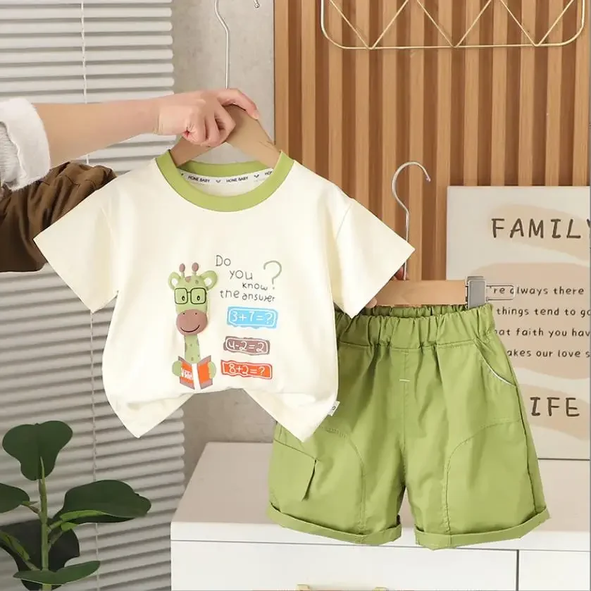 

Boutique Summer Outfits for Kids Baby Clothes Cute Cartoon Short Sleeve T-shirts Tops And Shorts Two Piece Toddler Boys Sets
