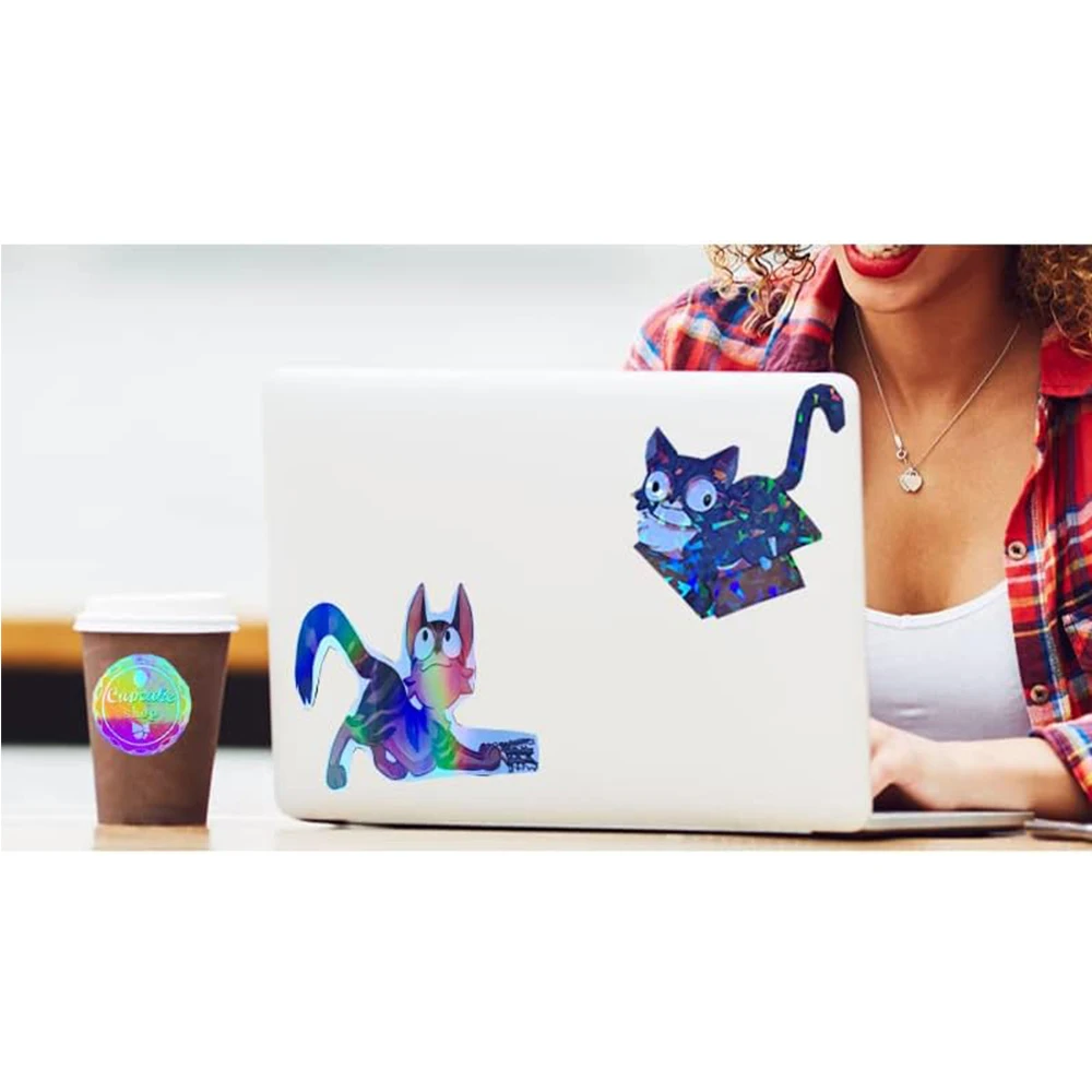 50 hojas de tamaño arcoíris: 2,9x4,1 pulgadas, papel adhesivo holográfico, película laminada en frío con superposición holográfica transparente con purpurina