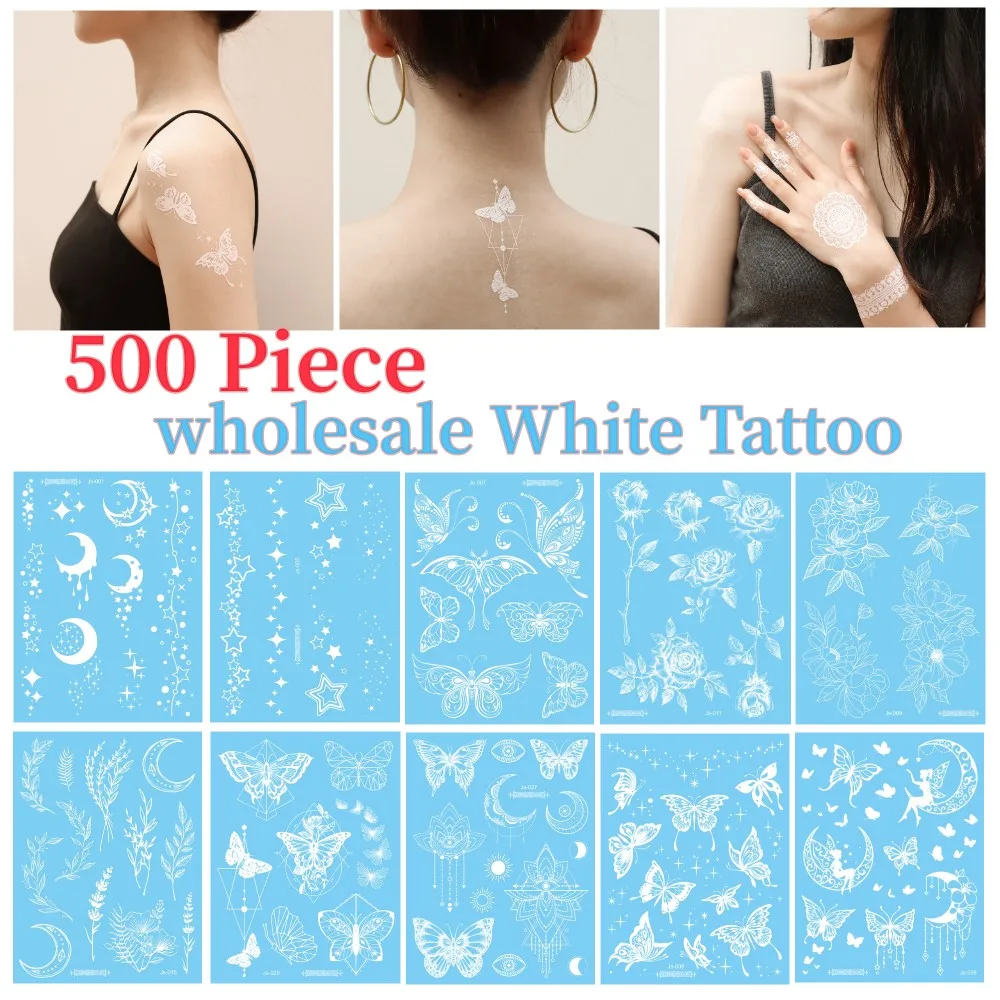 

500 Pieces 38 Styles Designs Wholesale White Medium Half Face Arm Shoulders Tattoo Sticker Leg Waist Temporary Tatoo Body Art