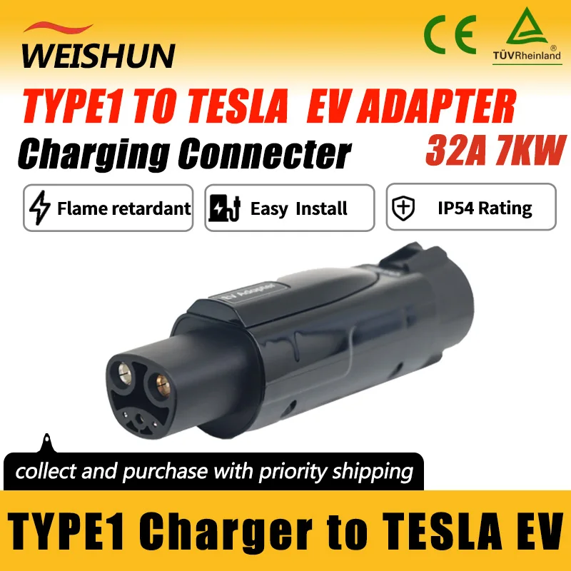 

TYPE1 TO TESLA EV Adapter Electric Vehicle Charger Connecter for 16A/32A TYPE1 Charger To TESLA Electric Car Adapter