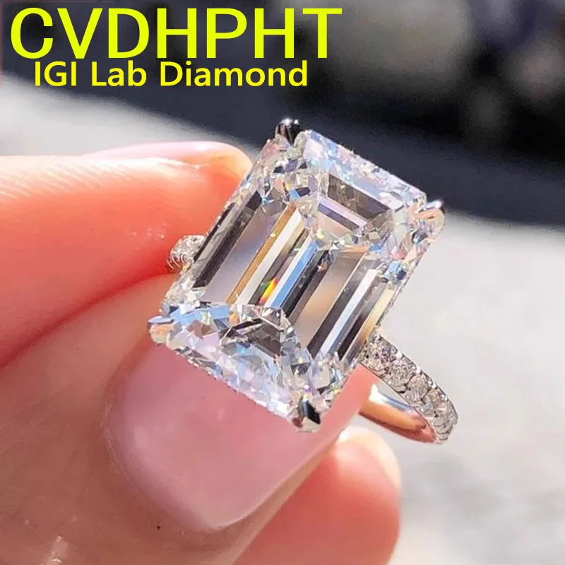 

Solid 18K White gold Lab grown dimaond ring IGI Emerald cut D VS1 Wedding ring engagement ring party gift Factory Sell