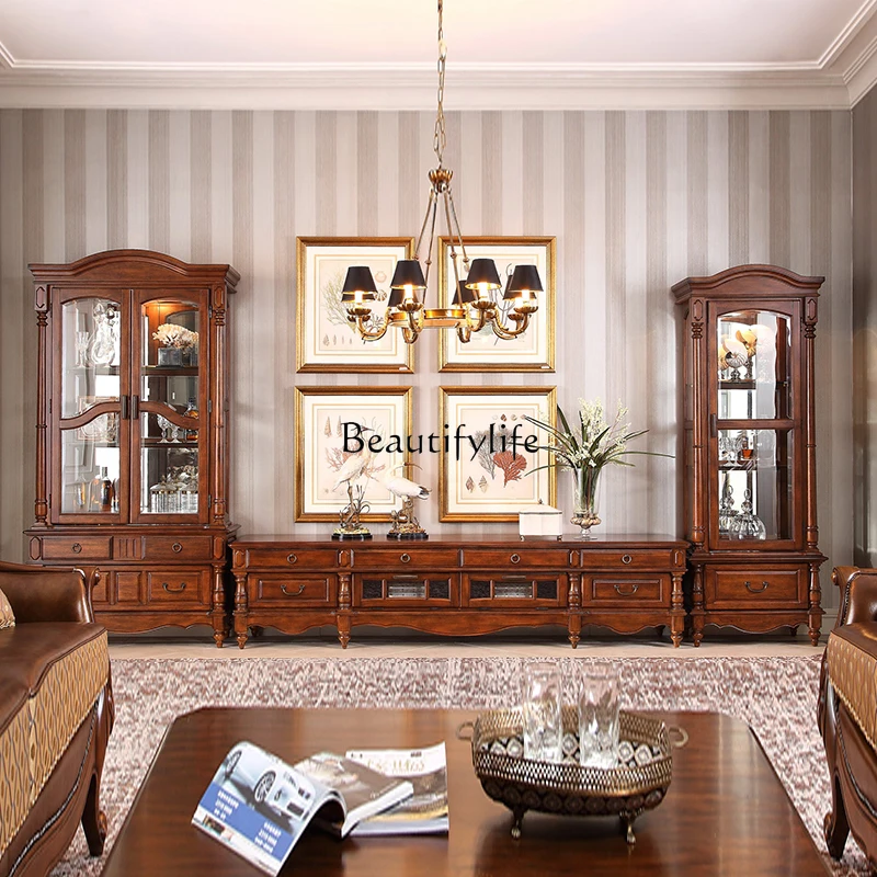 خزانة منزلية أمريكية مجوهرات خزانة عرض تلفزيون بسيطة من الخشب الصلب