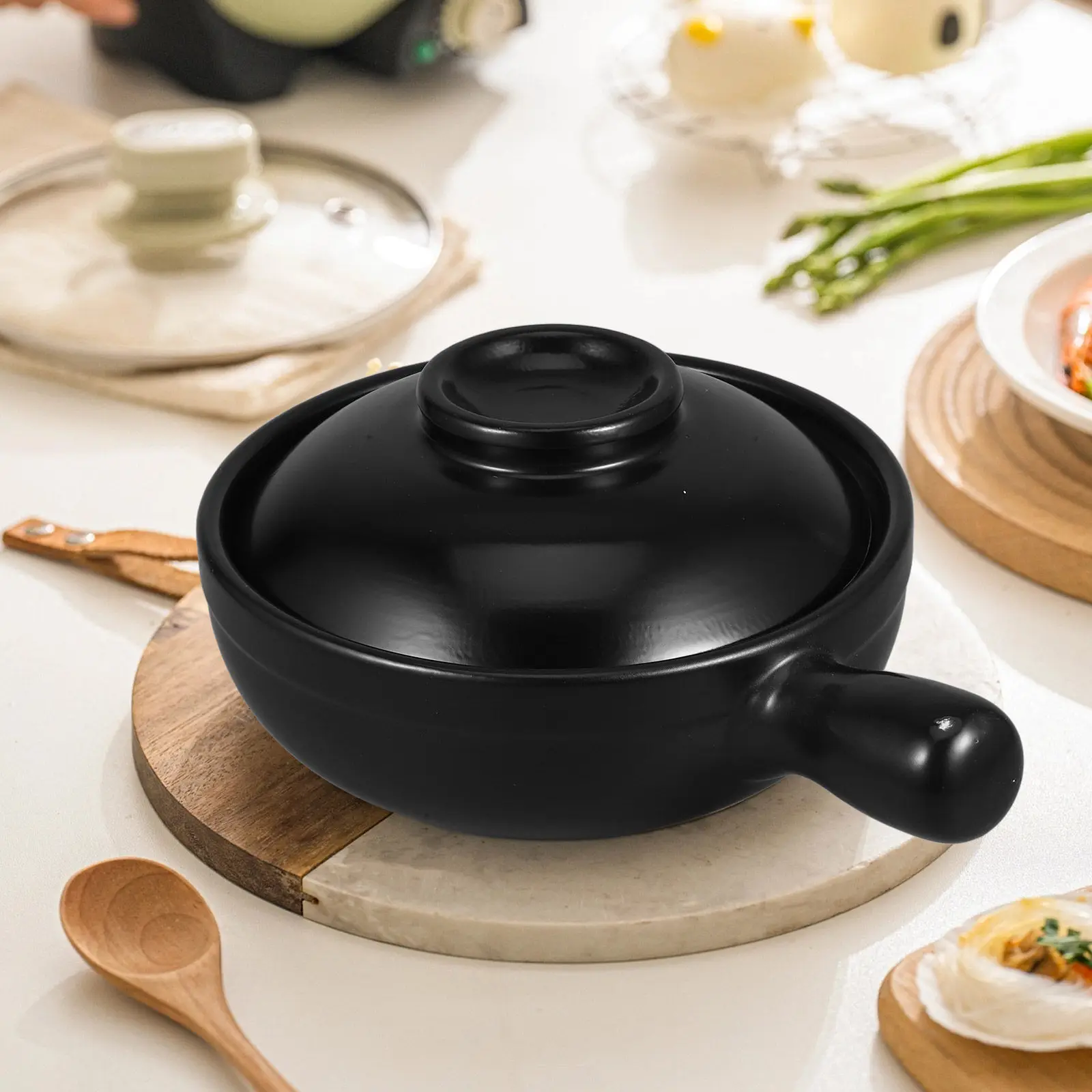 

900Ml Clay Pot for Rice Porridge Stew Authentic Chinese Cooking Pot Heat Resistant Ceramic Stockpot with Handle