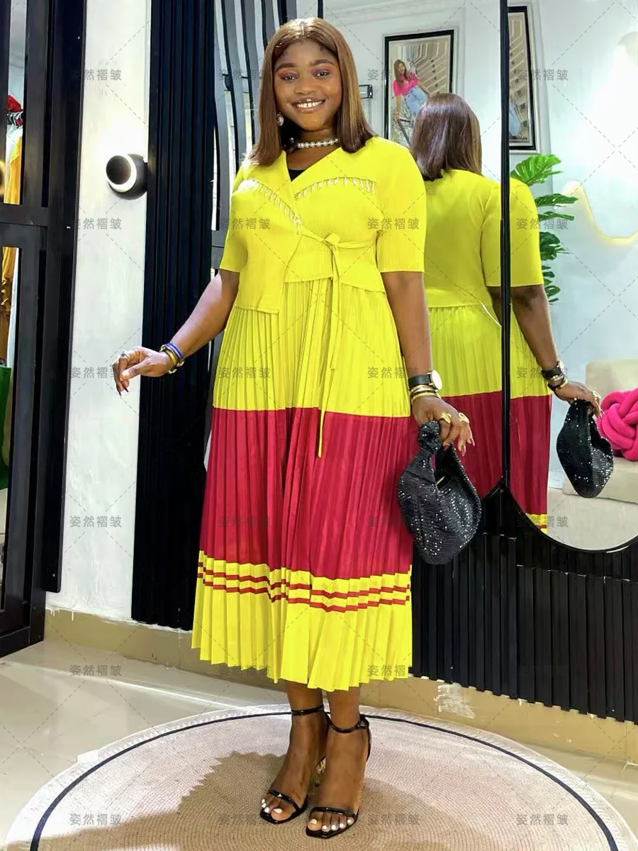 

Plus Size Clothing Elegant And Beautiful Dresses For Women Miyake Pleated Dress Fake Two Piece Luxury Party Gowns Fashion Female