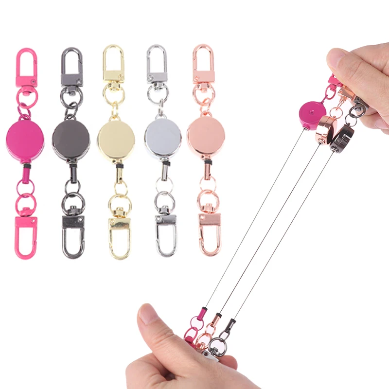 Anti-theft Retractable Key Holder Metal Easy-to-pull Buckle Rope Elastic Keychain Sporty Retractable Key Ring Nurse Accessories