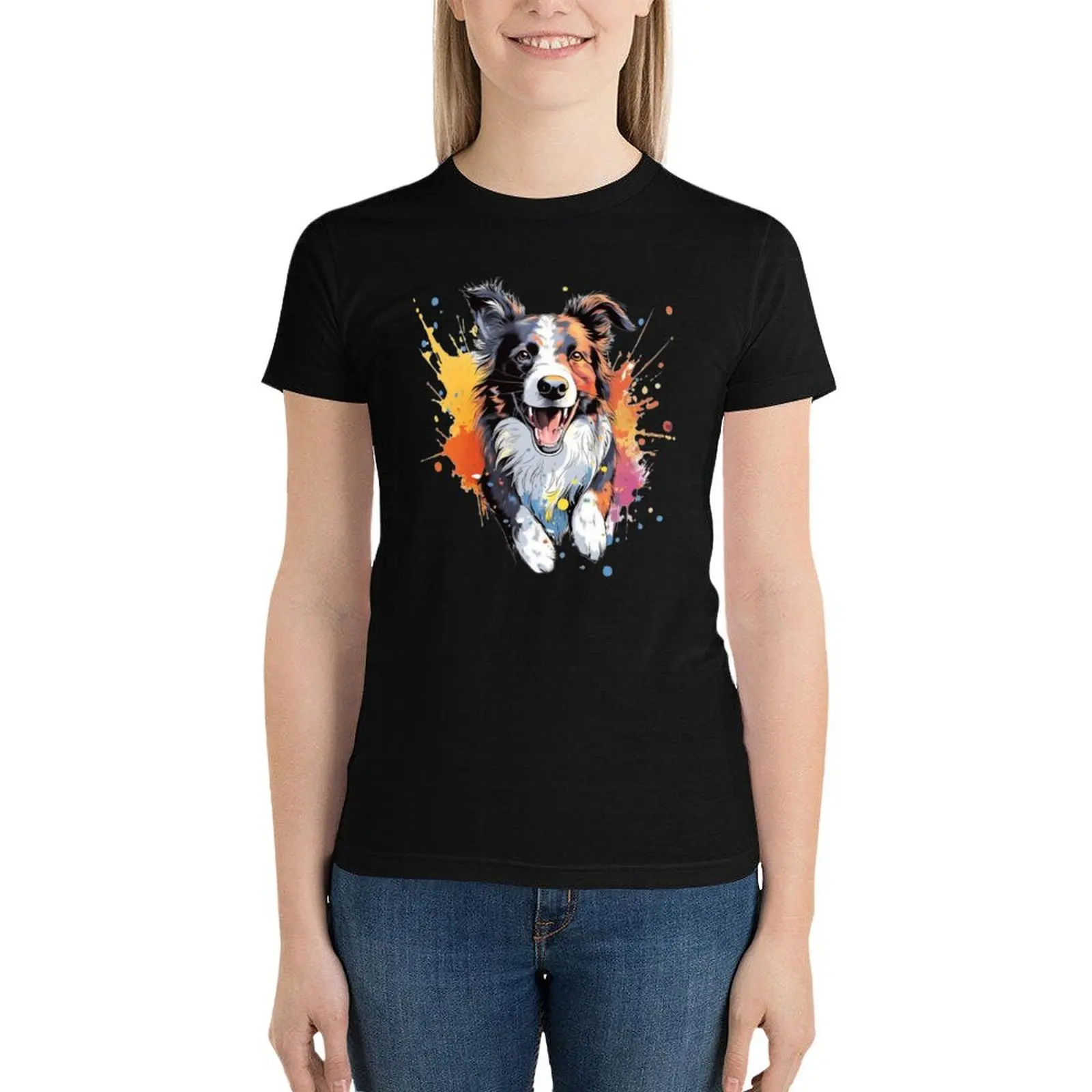 

Agility border collie with colourful background T-Shirt cute clothes summer clothes summer blouses woman 2024