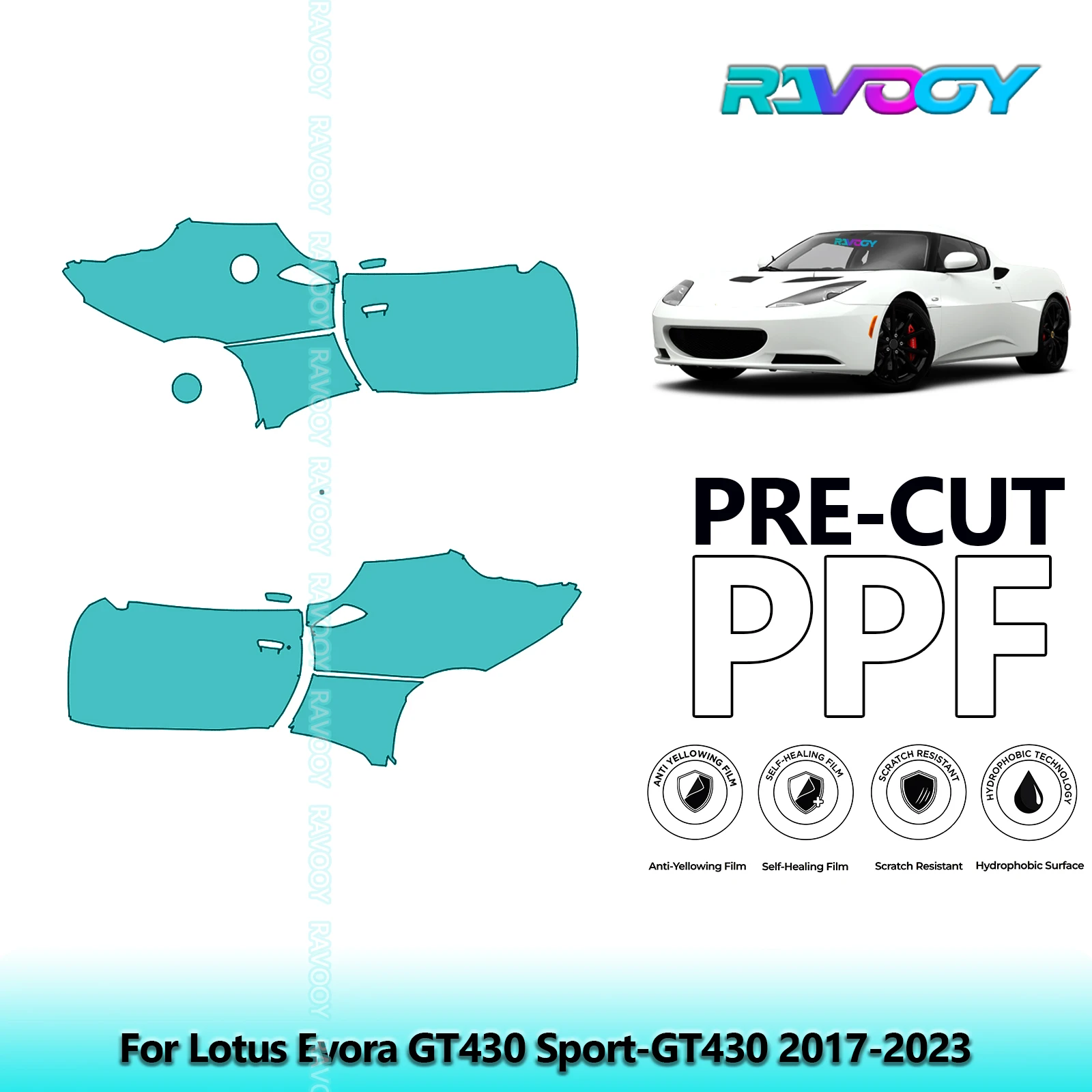 

For Lotus Evora GT430 Sport-GT430 2017-2023 8.5mil Clear Matte Pre-Cut PPF Door & A/B Pillar Kit TPU Paint Protection Film Set