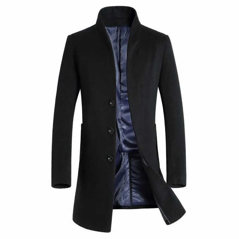 

Autumn Winter Men's Woolen Coat Qingguo Stand Collar Trendy Korean Sle Long Length Color Slim Fit Faionable Men's J...