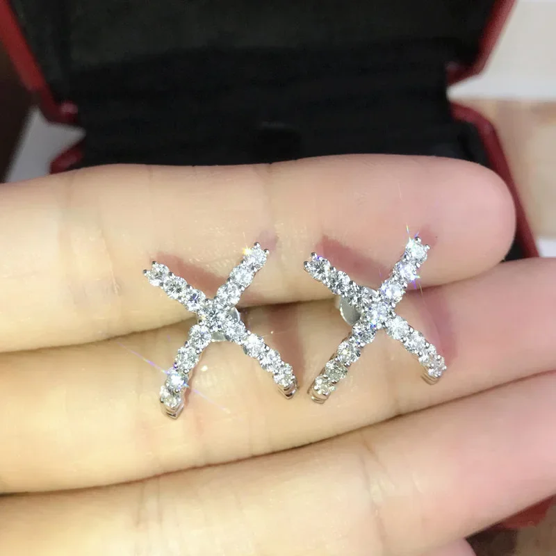 

925 Silver Color X Shaped Cross Stud Earrings for Women Temperament Female Ear Piercing Accessories Daily Wear Trendy Jewelry