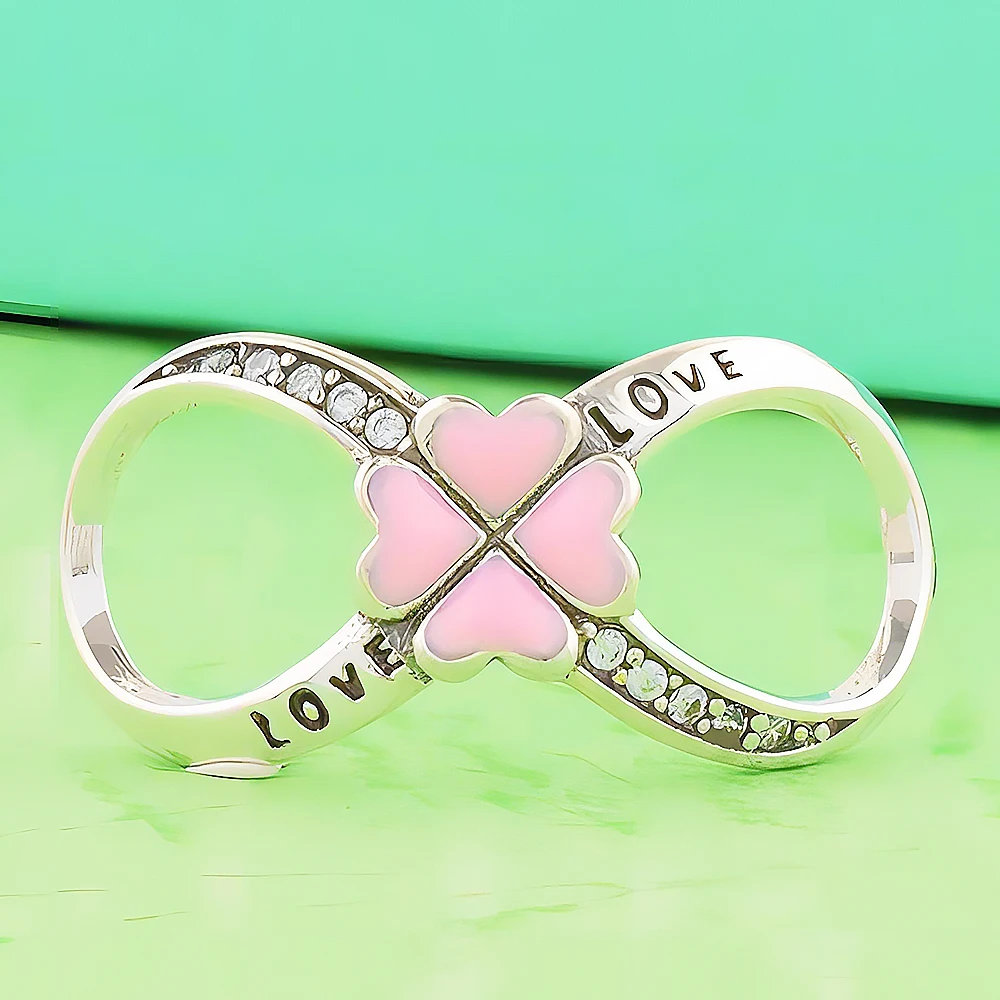 925 Sterling Silver Infinity Love Charm Pink Enamel Heart CZ Bead Fit Original European Bracelet For Women DIY Fine Jewelry Gift