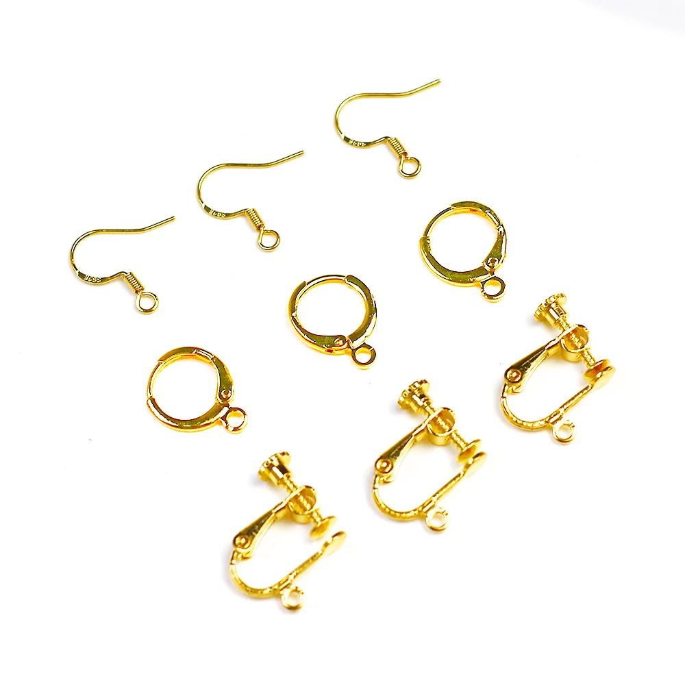 18K Gold Plated Ear Wire Earring Hook Clasps Round Hoop Earring With Loop Ear Clip Connectors DIY Jewelry Making Supplies