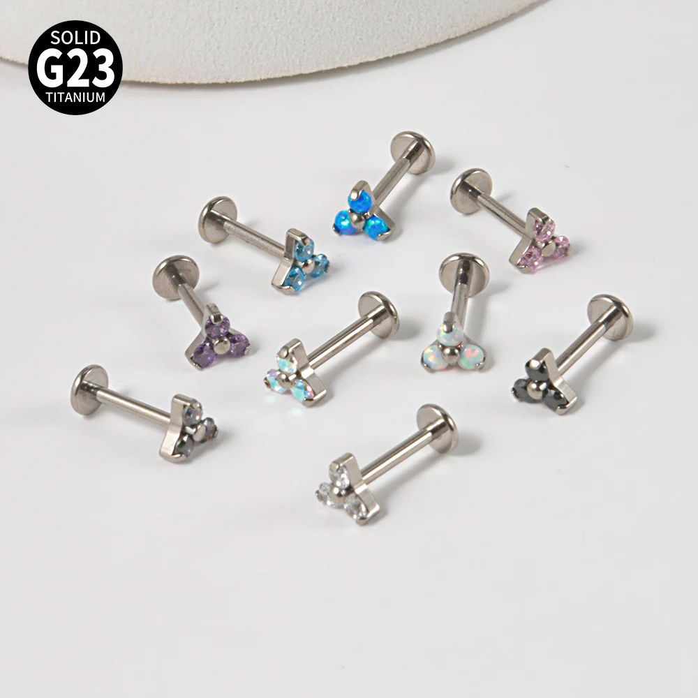 1 قطعة G23 التيتانيوم مثلث Labret تشيكوسلوفاكيا الزركون الأذن الزنمة الغضروف شقة القرط Daith ثقب داخليا الموضوع مجوهرات للجسم