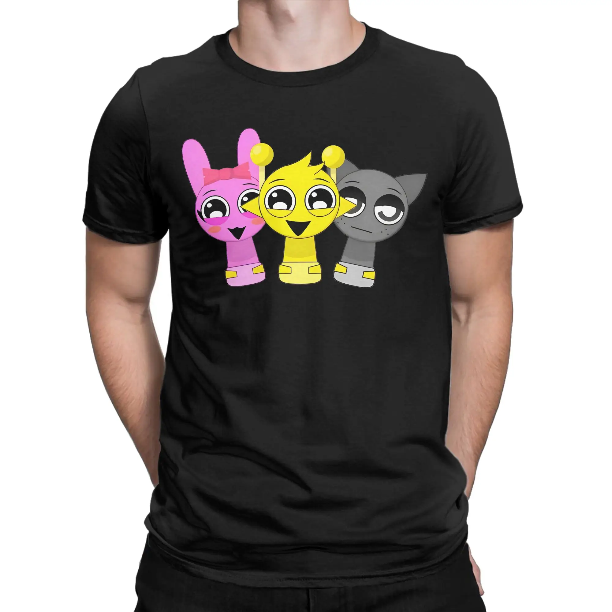 Sprunki Game T-Shirt for Men Women Pinki Simon Gray Fashion Cotton Tee Shirt Crewneck Short Sleeve T Shirt 6XL Clothes