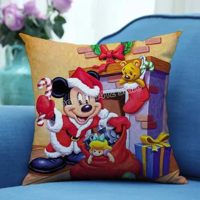 Disney Mickey Minnie Pillowcase Christmas Cartoon Anime Print Square Pillow Covers Home Decoration Cushion Cover Fall Xmas Decor