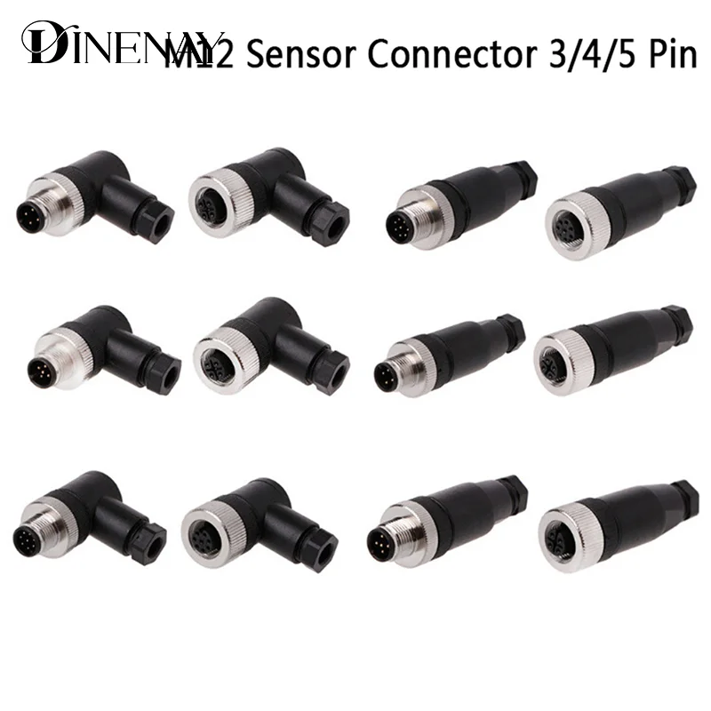 1Pc M12 sensor connector 3/4/5 pin male/female straight/right angle plug