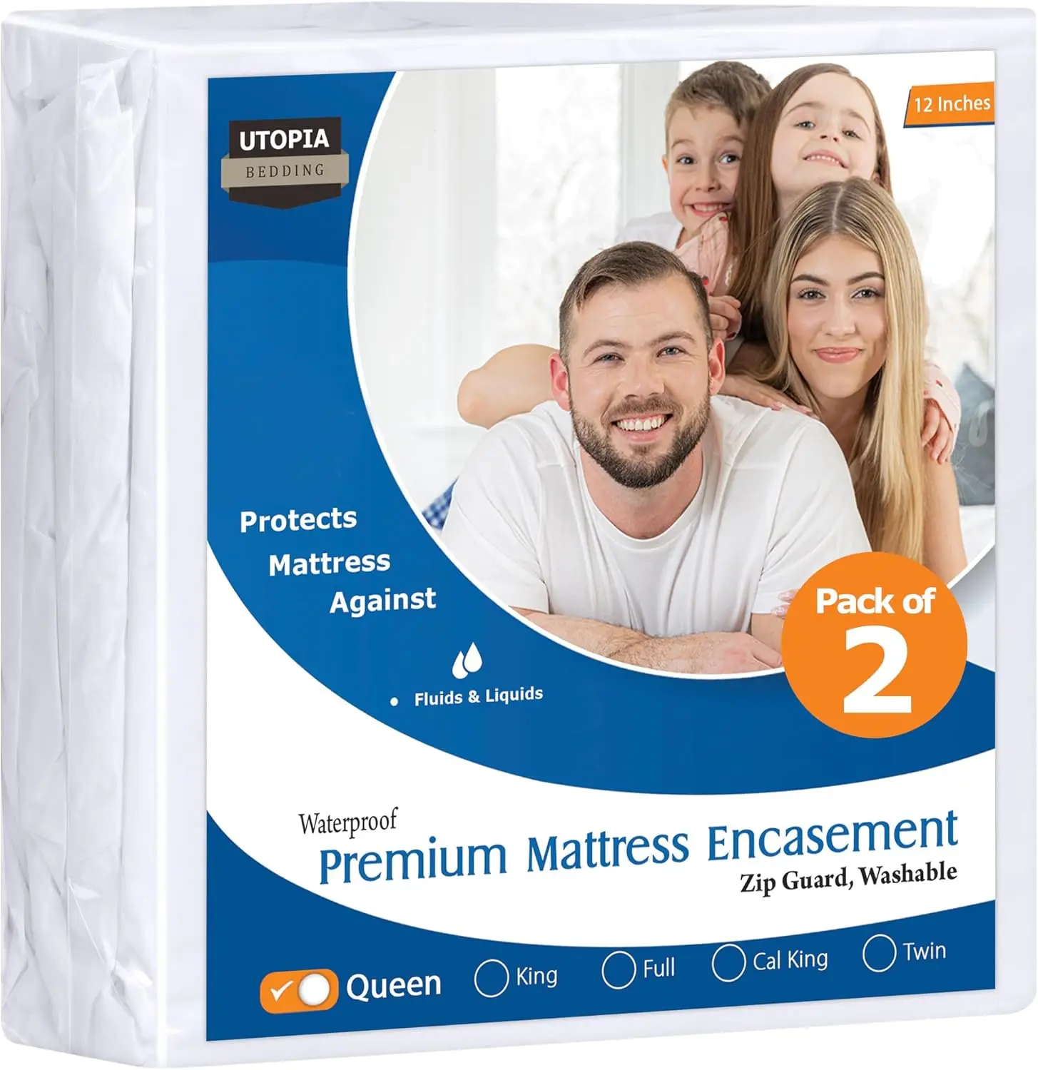 

Waterproof Bed Bug Mattress Cover 2 Pack, Queen Zippered Mattress Protector, 12" Deep, Dust Mite Proof, 6-Sided Encasement