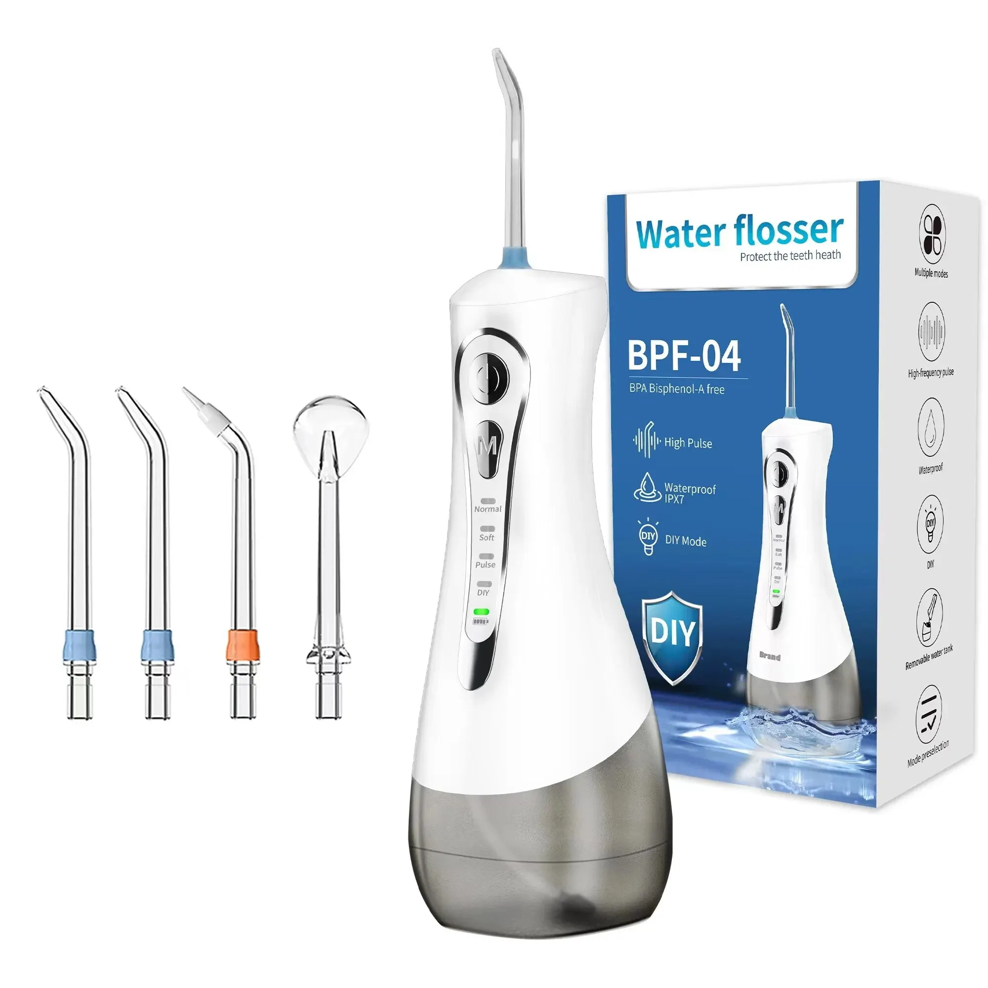 Water Dental Flosser For Teeth Cleaning, Portable Oral Irrigator - 4 Modes, 4Water Jet Tips, 320ML Water Tank & IPX7 Waterproof