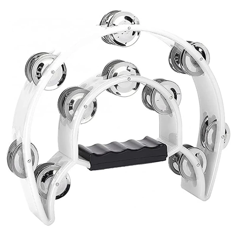 Half Moon Tambourine Hand Drum Musical Instrument Percussion Drum & Guitar Playing (White)