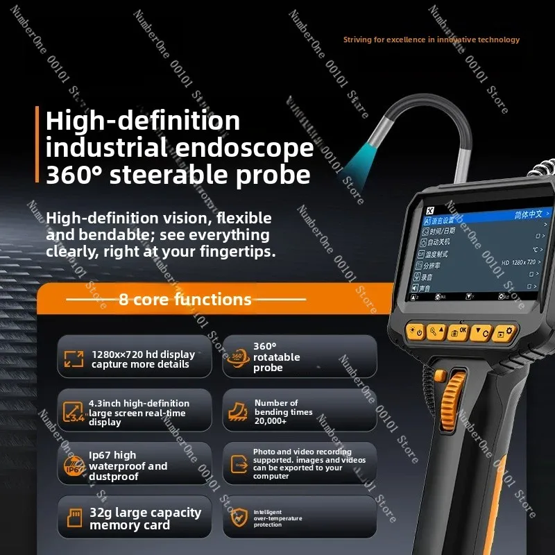 360 Rotating Endoscope HD Camera Borescope For Auto Car AC Pipe Engine Inspection With LED Lights Waterproof Flexible Tube Scope