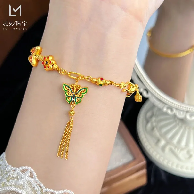 

Gold Shop Same Style 9999 24K Real Gold Women's Gold Half Bracelet Bracelet Butterfly Birthday Gift Sexy Party Beautiful Jewelry