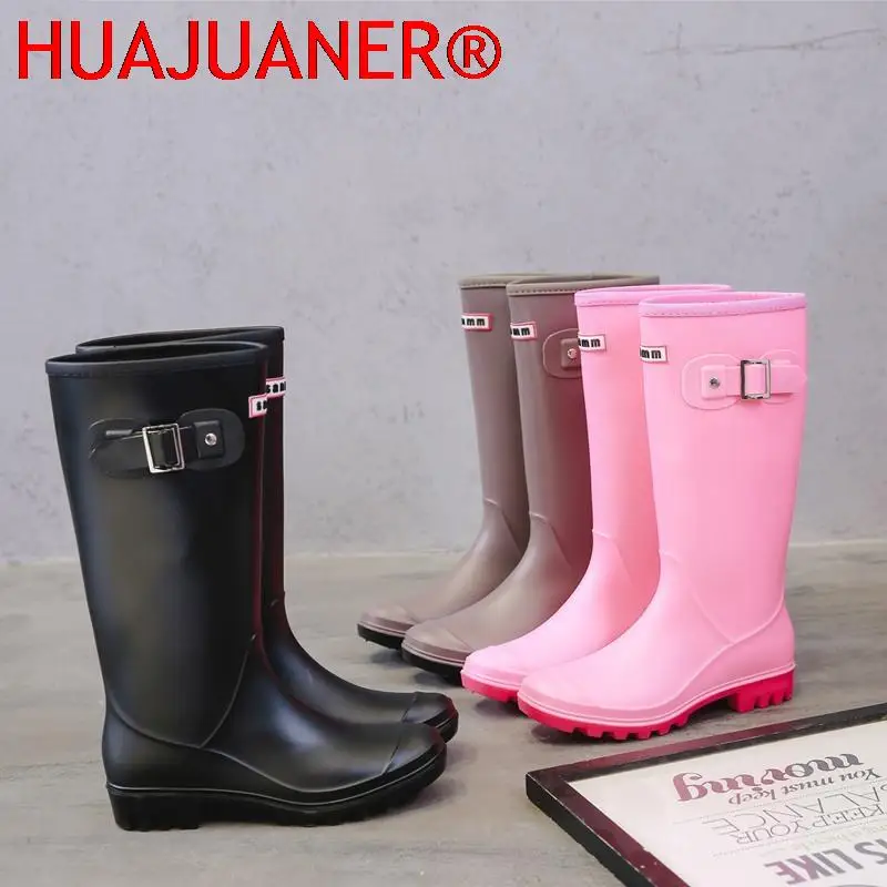 Fashion Non-slip Rain Boots Women Knee-High Water Boots Waterproof Long Tube Rubber Boots Womens High Tube Galoshes Rain Shoes