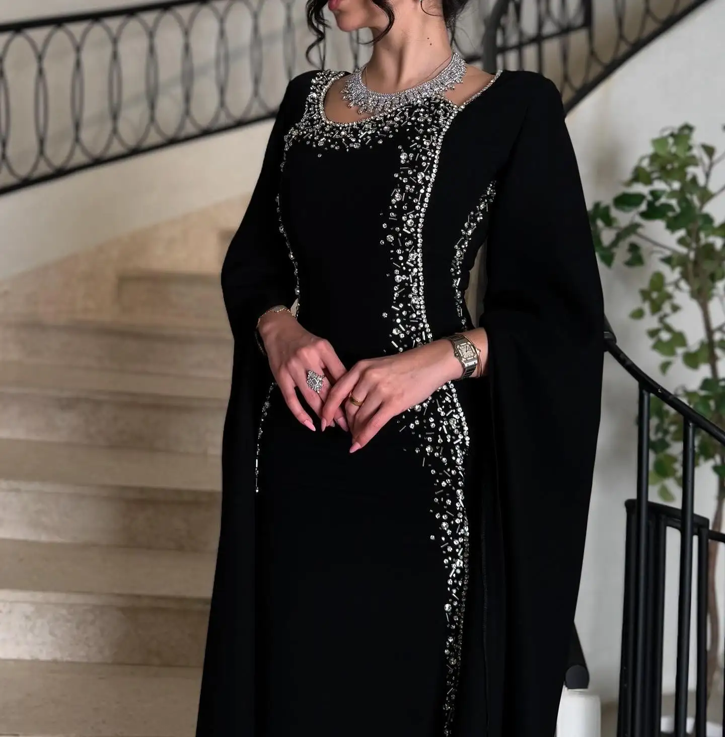 Adeli personalizzato elegante nero scintillante abito da ballo abito da sera con perline da donna lunghezza pavimento abiti per occasioni speciali