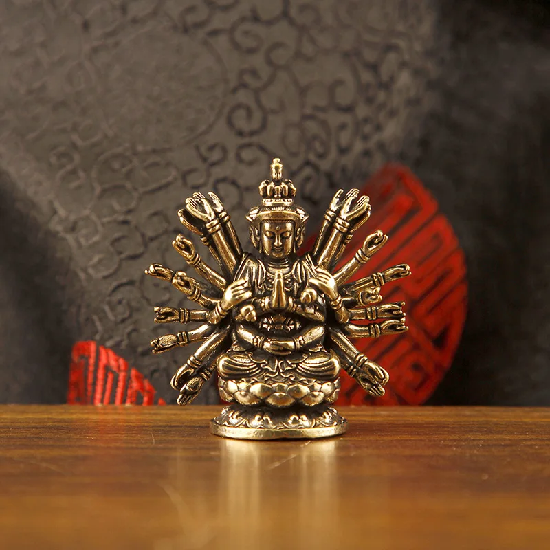 1 Piece of Brass Thousand-Hand Guanyin Buddha Statue Ornament, Thousand-Hand Thousand-Eye Avalokitesvara Bodhisattva Copper Ornament Craft