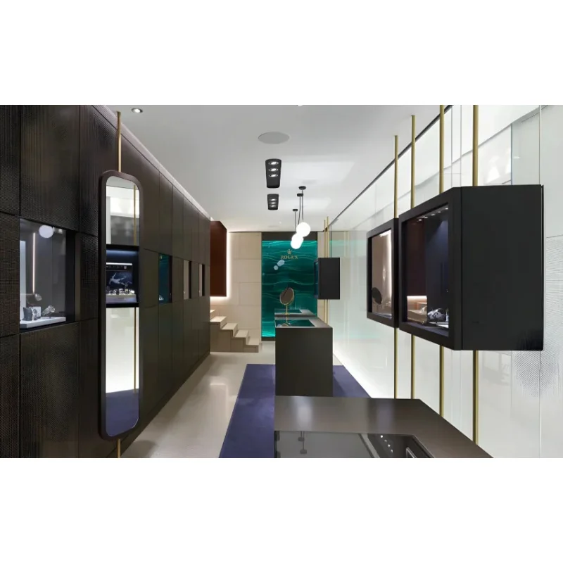 custom.Luxury Jewelry Design Showcase Wall-Mounted Display Cabinet with LED Lighting-Whole Solution