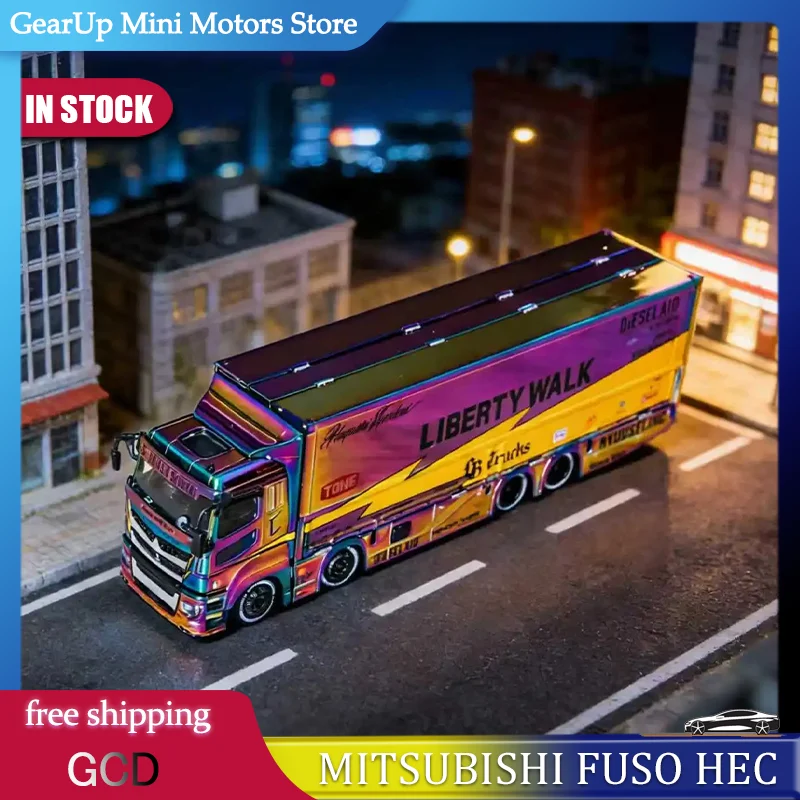 

New Gcd 1:64 Mitsubishi Fuso Lbwk Container Trailer Chameleon Hec Edition Alloy Miniature Diecast Model Trailer Toys Kids Gift
