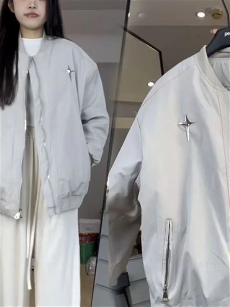 

Thiened Cotton Pilot Jaet Women's Street Sle Baseball Coat Oversize Long Sve Mid-Length Outerwear Winter Faion