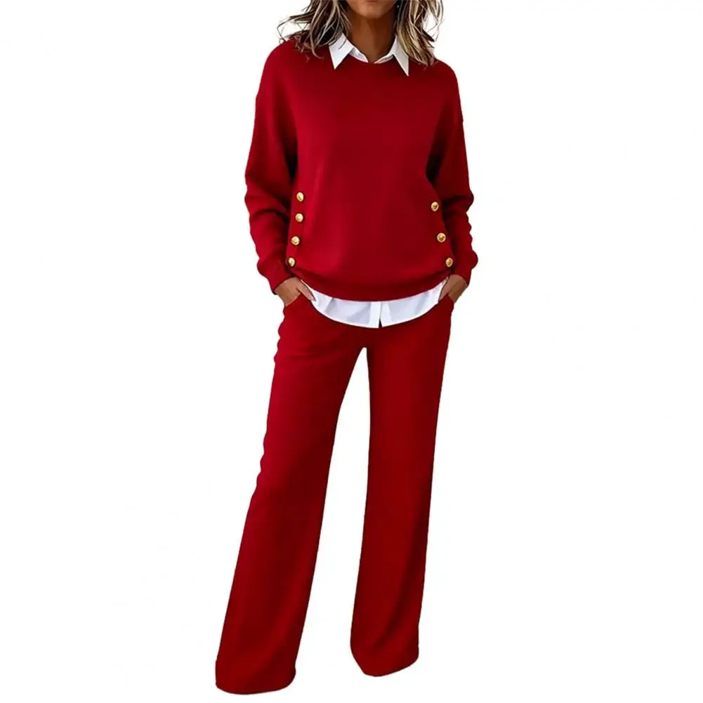 

Women 2 Piece Outfit Splicing Fake Two Piece Collared Sweatshirt And Wide Leg Pants Set Fall Casual Tracksuit Lounge Set