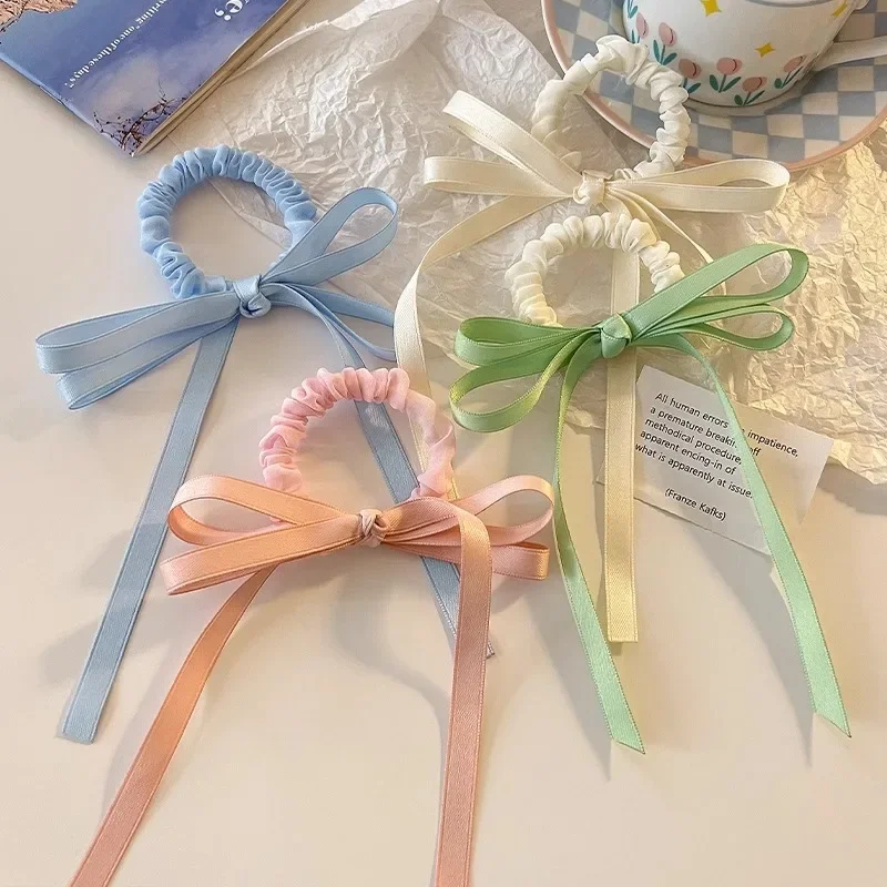 

Trending Ins Style Bow Ribbon Hair Ties - Double Satin Ribbon Ponytail Rubber Bands for Korean Teen Girl Hair Styling