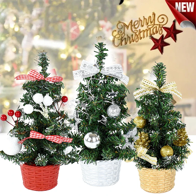 20CM mini vánoce strom stůl ornamenty umělý borovice strom s vánoce koule pro domácí vánočními večírek dekorace nový rok noel dárky