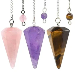 20x37mm Hexagonal Cone Shape Natural Stone Pink Amethyst Pendant Chakra Meditation Healing Hypnotic Pendulum Jewelry Accessories