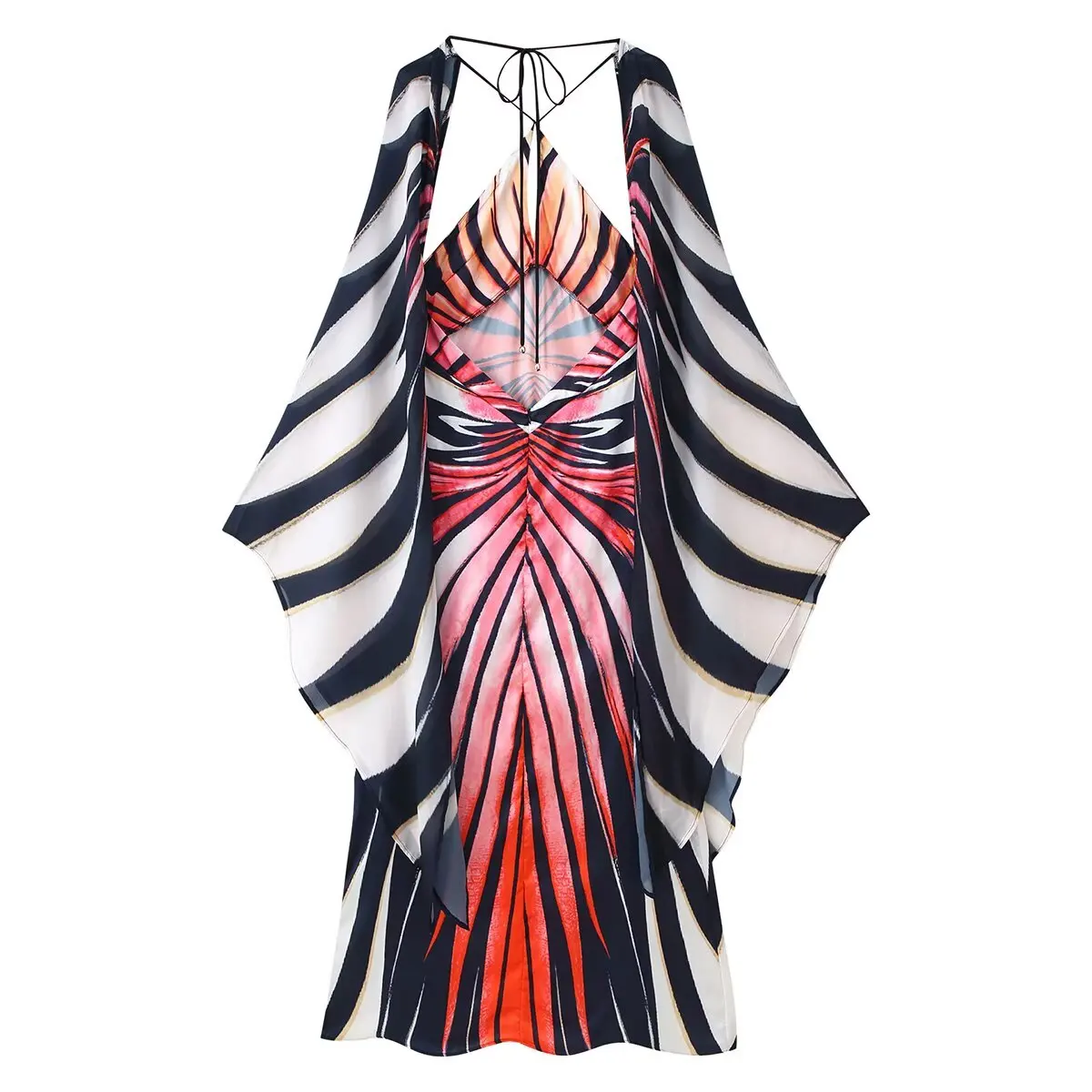 Sexy Damenkleider mit dünnen Schulterträgern, modische langärmelige, rückenfreie, bedruckte lange Kleider, elegantes, schickes Sommer-Partykleid – Detail 5