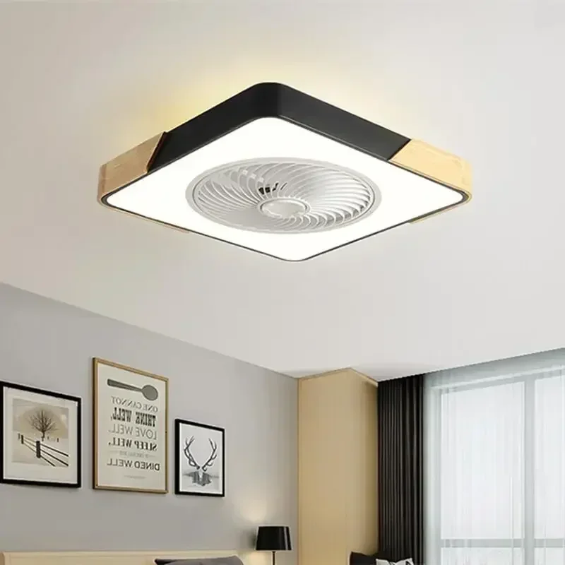 Imagem -02 - Redonda Quad Quarto Ventilador de Teto Piso Baixo Madeira Simples Design Estilo Japonês Led Fans Lamp 110v 220v App Controle Remoto Fãs Inteligentes