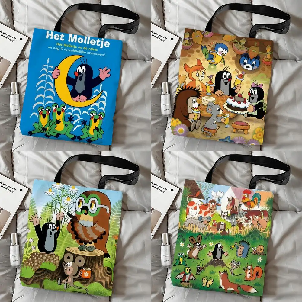 Cartoon L-Little Mole Storage Bags Double-Sided Print Canvas Tote Bag Fashion Large Capacity Women's Shoulder Handbag