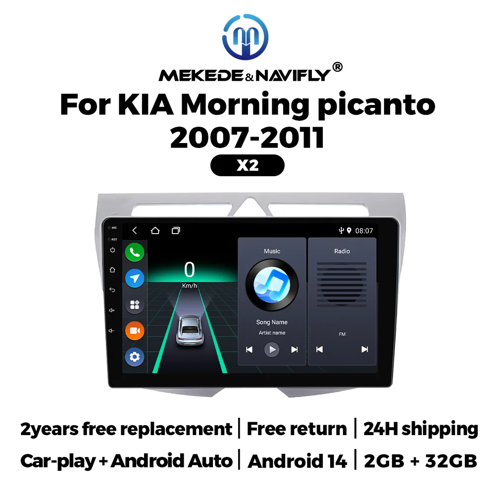 

Android 14 Wireless Carplay Auto Car Radio for KlA Morning Picanto 2007-2011 Multimedia Video Player Navigation GPS WIFI Audio